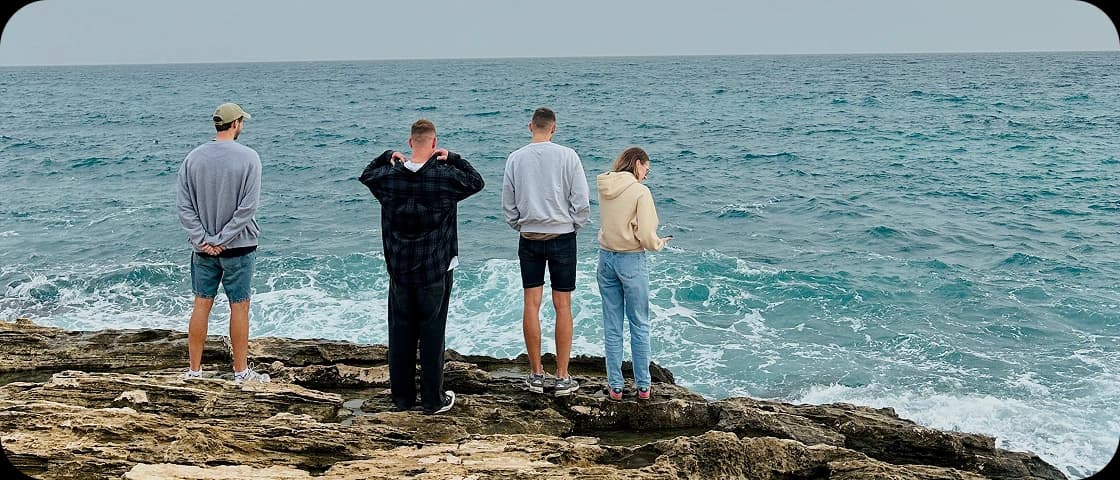 Team by the ocean